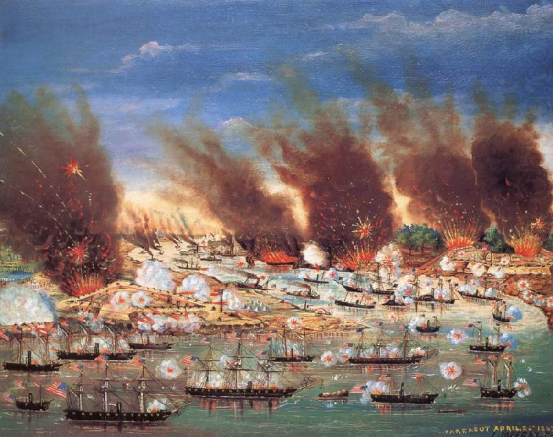 Farragut-s Fleet Passing Fort Jackson and Fort St.Philip,Louisiana, unknow artist